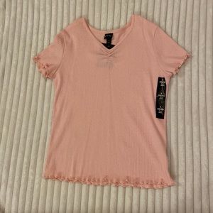 Pink ribbed short sleeve shirt | 10/12 L | never worn/ tags still on.